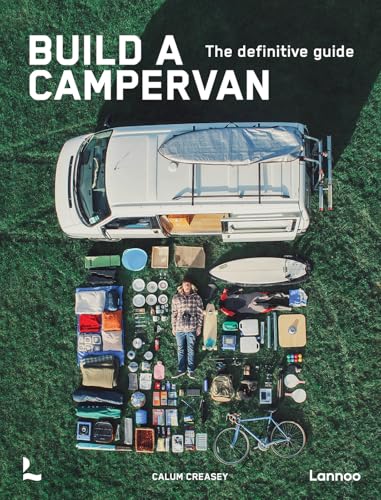 Book cover: "Build a Campervan" with a campervan and camping gear layout.