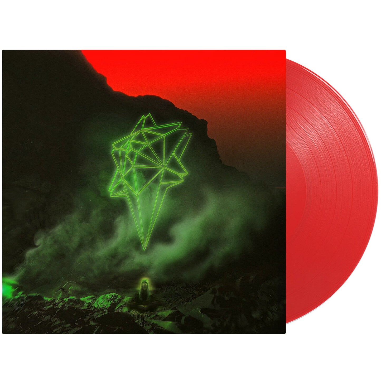 Calva Louise vinyl record with red disc and geometric green cover art.