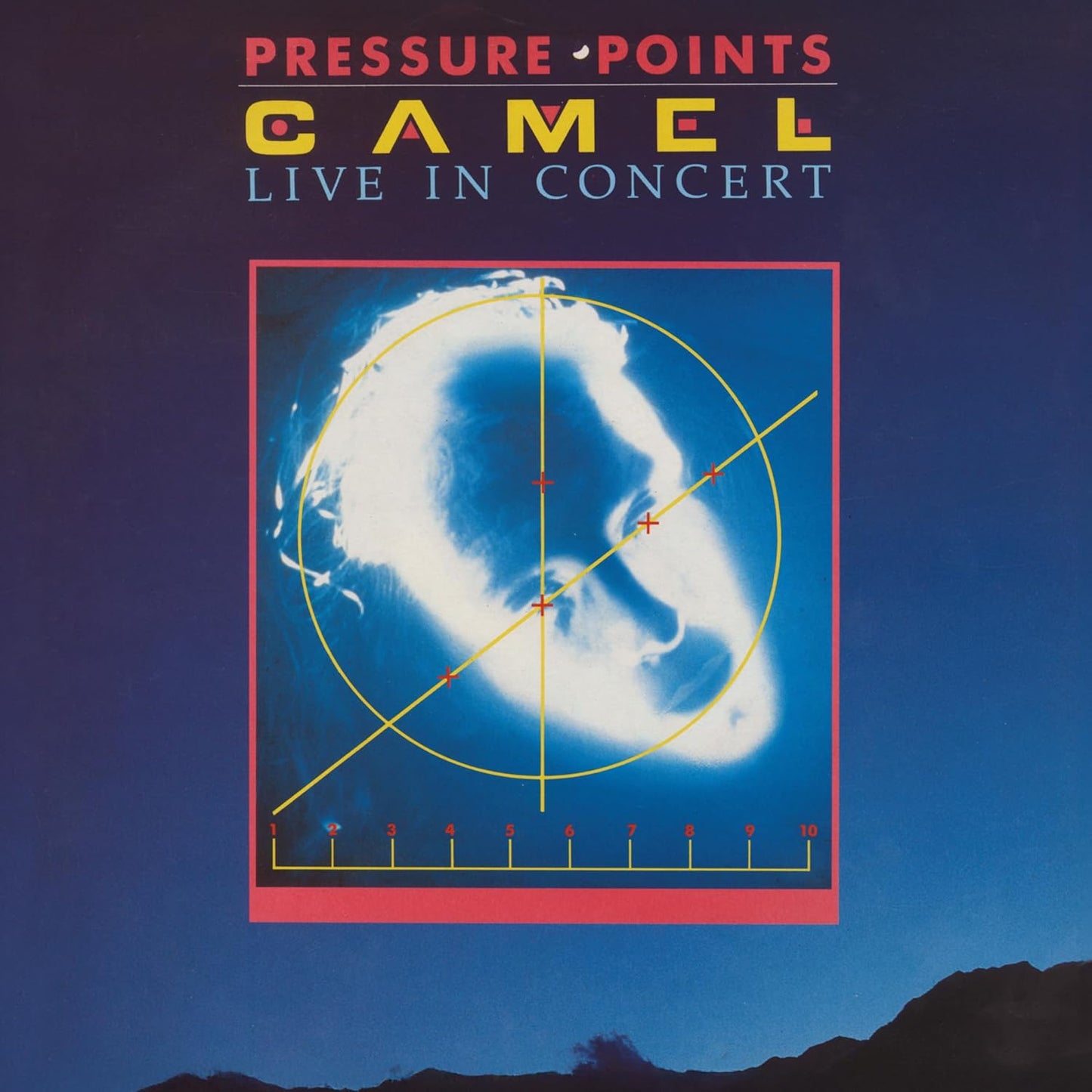 Album cover for Camel’s “Pressure Points: Live In Concert” with abstract imagery.