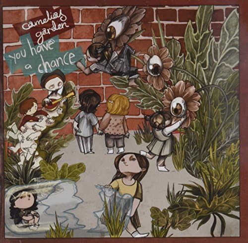 CD cover art: illustrated children and large flowers before a brick wall.