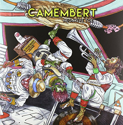 Album cover for Camembert's "Negative Toe" featuring cartoon musicians.