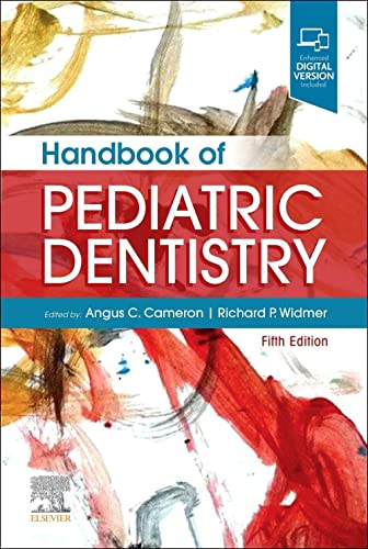 Handbook of Pediatric Dentistry, fifth edition, with abstract red and gold cover.