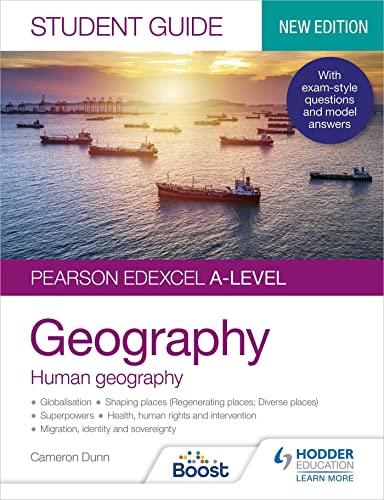 Geography textbook cover with a harbor scene and text: "Human Geography".