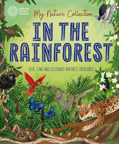 Book cover depicting rainforest animals and plants, titled “In The Rainforest”.