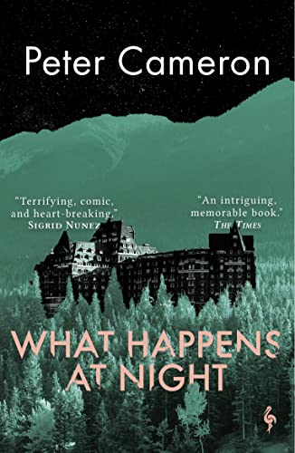 Book cover showing a dark hotel nestled in a pine forest against mountain silhouettes.