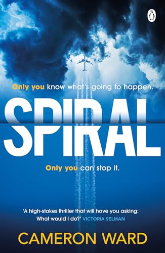 Book cover for "Spiral" with airplane silhouetted against stormy sky.