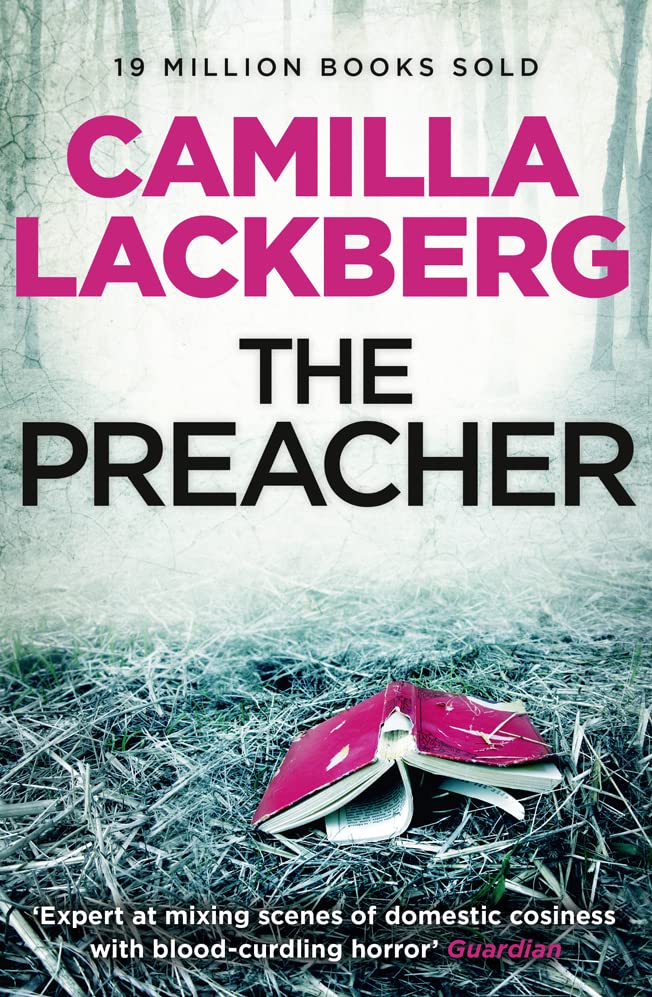 Book cover: “The Preacher” by Camilla Läckberg, with a pink shoe.