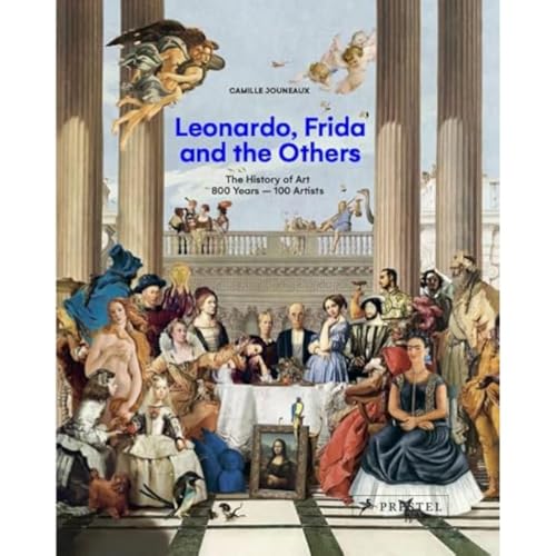 Book cover featuring a collage of famous historical artists and artworks in a hall.