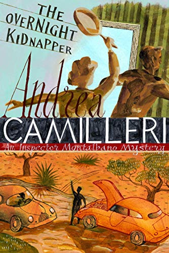 Book cover: “The Overnight Kidnapper” with statues and cars depicted.