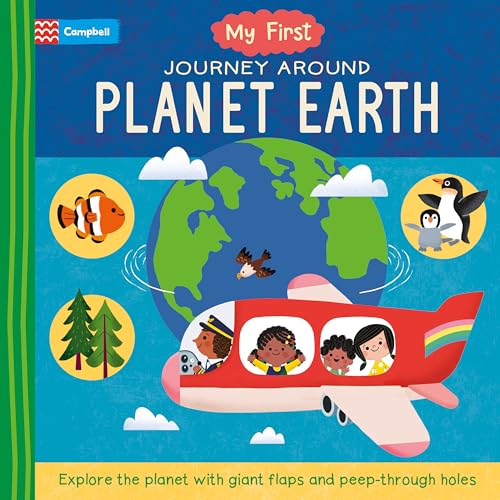 Children’s book cover depicting a colorful Earth and airplane with diverse travelers.