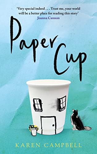 Book cover: "Paper Cup" with a house-shaped cup and a cat.