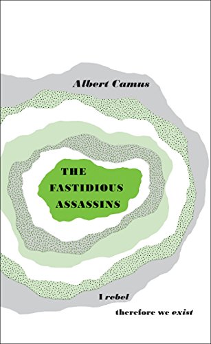 Book cover: "The Fastidious Assassins" by Albert Camus, abstract green design.