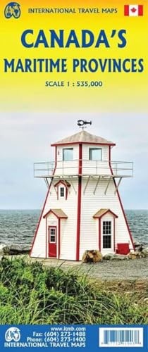 Map cover for Canada’s Maritime Provinces featuring a red and white lighthouse.