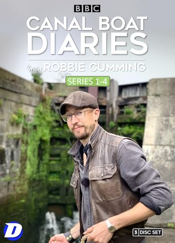 DVD cover featuring Robbie Cumming in front of a canal lock for Canal Boat Diaries.