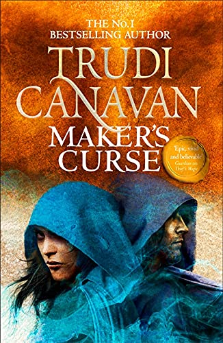 Book cover for Maker's Curse by Trudi Canavan showing two hooded figures in blue.