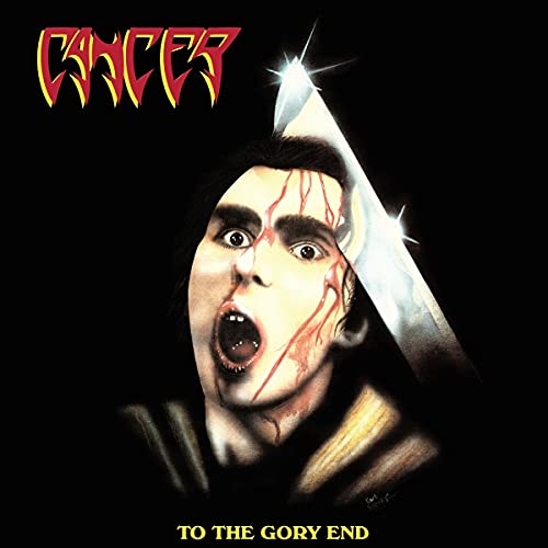 Album cover showing a bloodied person with a large knife blade behind their head.