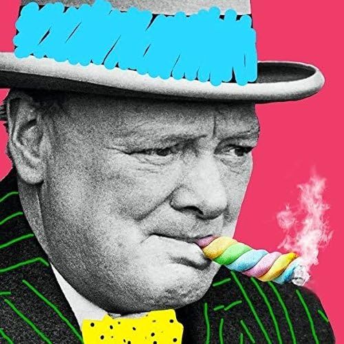 Black and white portrait of a man with a colorful candy in his mouth.