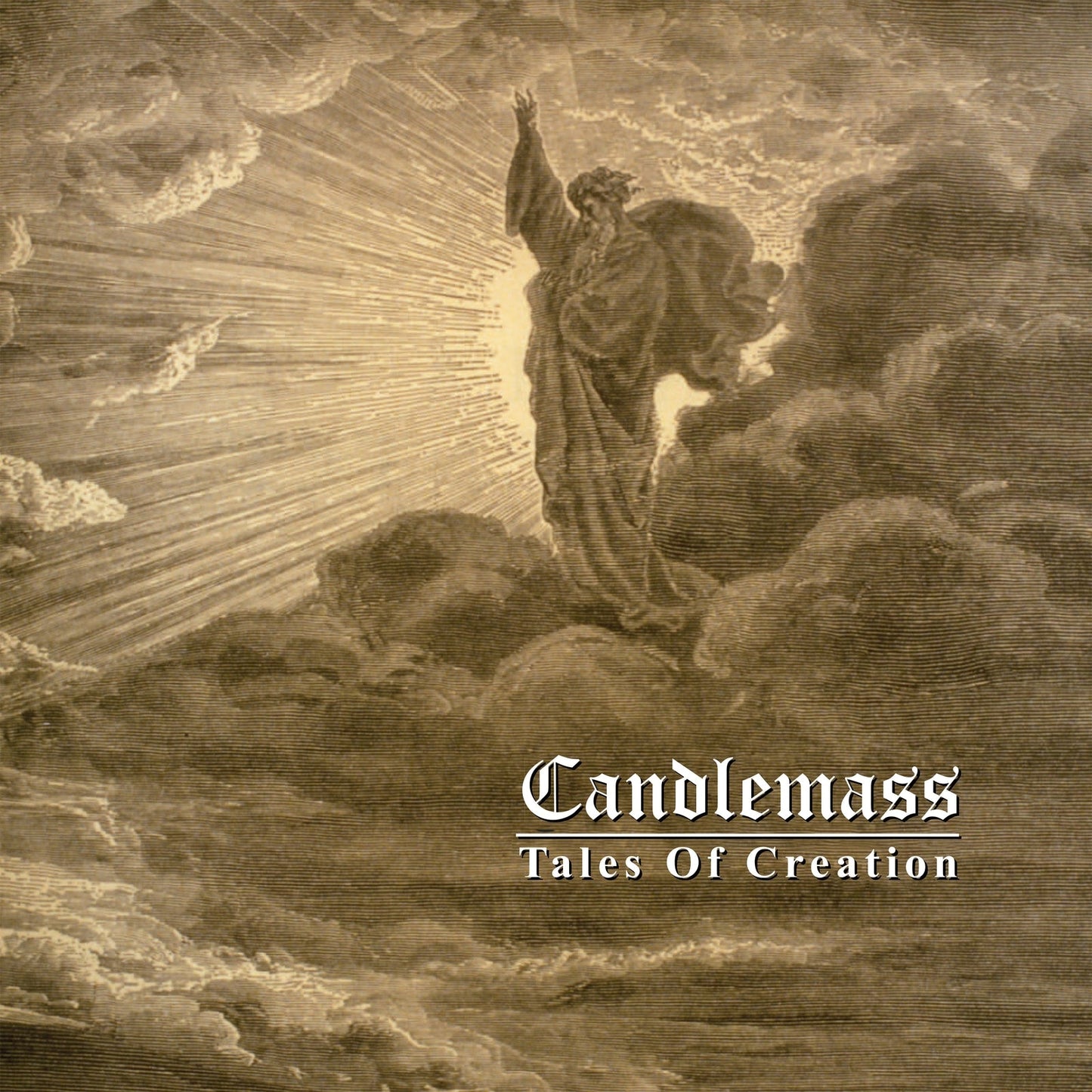 Candlemass album cover: etching-style image of a figure amidst clouds.
