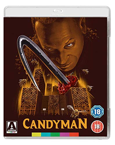 Candyman Blu-ray cover art featuring a hook, bees, and a man's face.