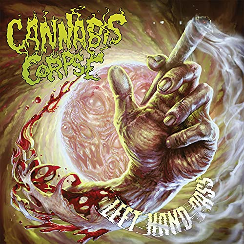 CD cover: decaying hand holding a joint, with gore and text.