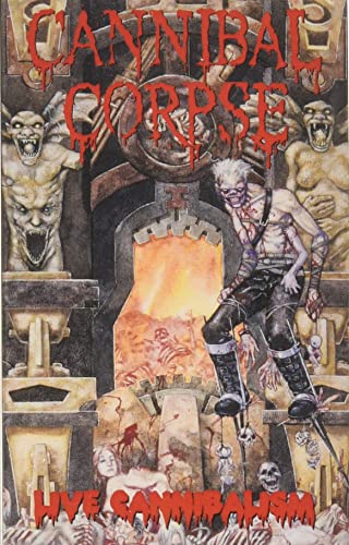 Cannibal Corpse cassette cover art: gruesome, illustrated scene with monsters and gore.