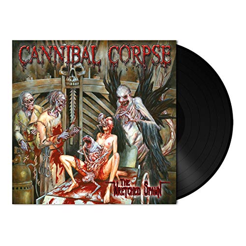Cannibal Corpse "The Wretched Spawn" vinyl record cover and black disc.