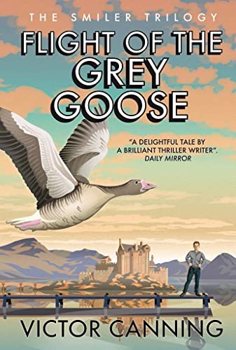 Book cover: flying goose over a castle and distant figure.