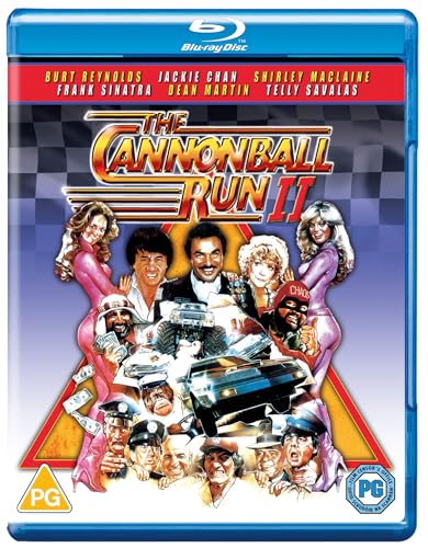 “Cannonball Run II” Blu-ray cover with cast photos and checkered flag design.