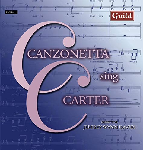 CD cover for “Canzonetta” by Andrew Carter with musical notation background.