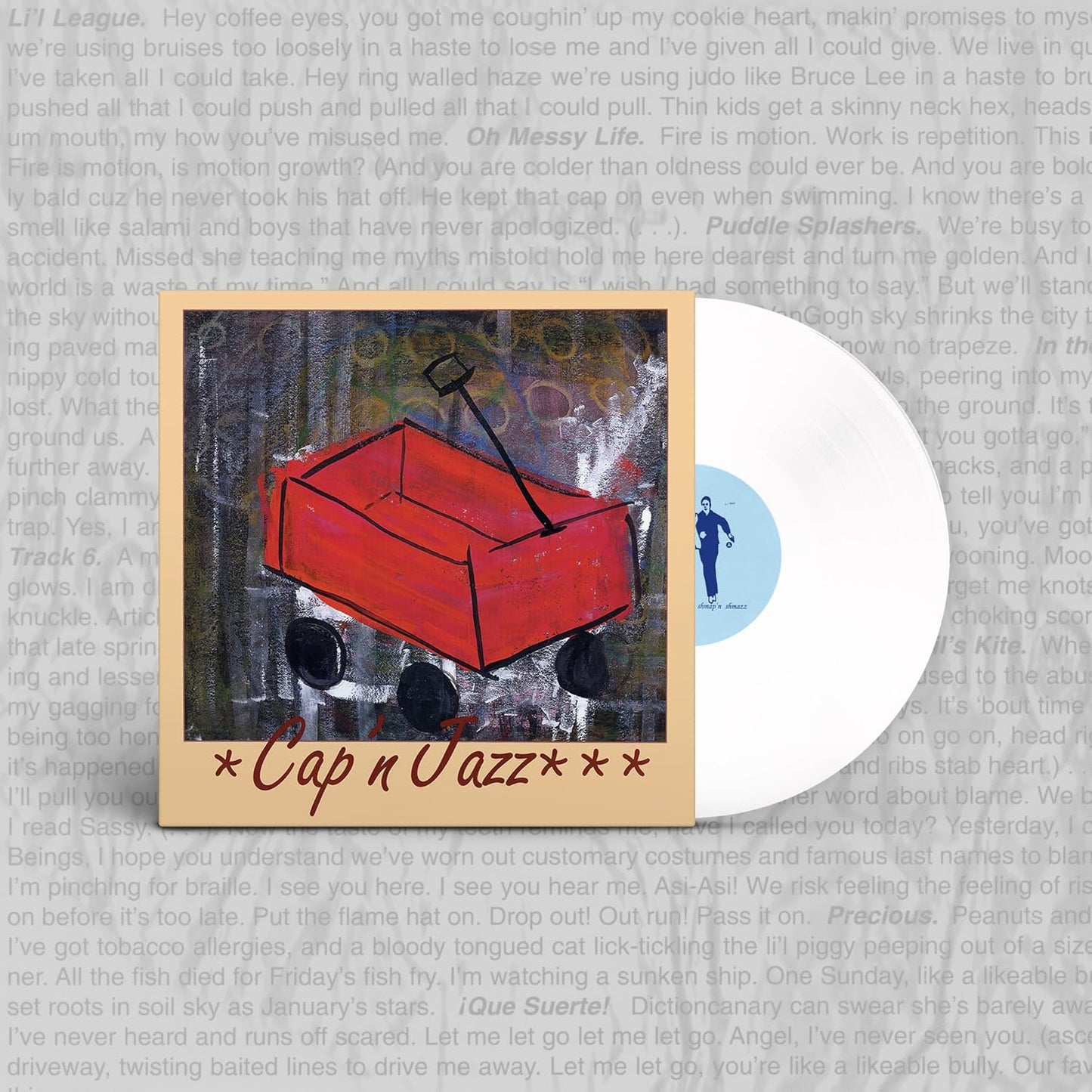 Cap'n Jazz "Shmap'n Shmazz" vinyl record with red wagon cover art.