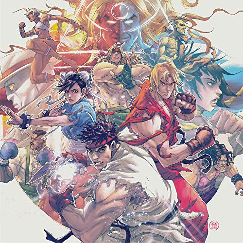 Street Fighter III characters arranged in a circular collage with a central glowing figure.