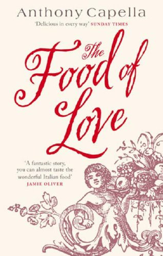 Book cover: “The Food Of Love” with red script and floral illustration.
