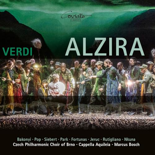 CD cover for Verdi’s “Alzira” featuring a stage scene with performers.