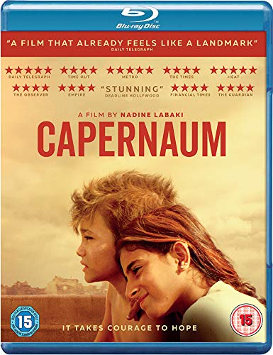 Capernaum Blu-ray cover featuring two children against a dusty, orange background.