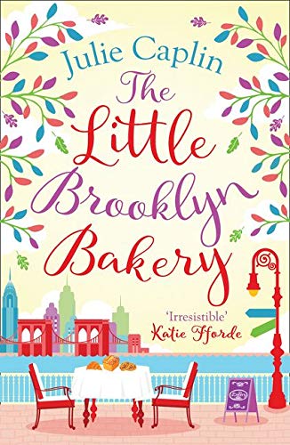 Book cover with bakery title, Brooklyn Bridge, and outdoor seating.