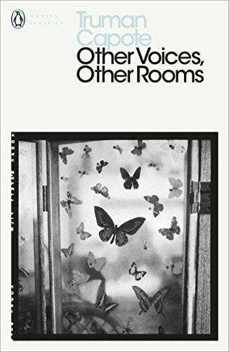 Book cover: “Other Voices, Other Rooms” with butterfly-filled room image.