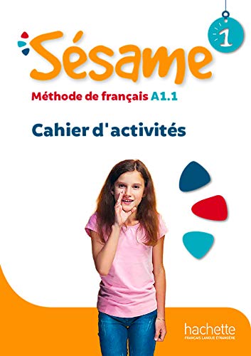 French language workbook cover with a young girl and colorful shapes.