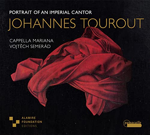 CD cover for "Johannes Tourout: Portrait Of An Imperial Cantor" with red drapery.
