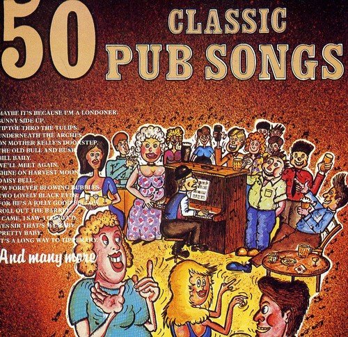 CD cover: cartoon pub scene with musicians and patrons singing.