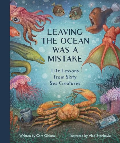 Book cover featuring illustrated sea creatures and the title “Leaving the Ocean.”