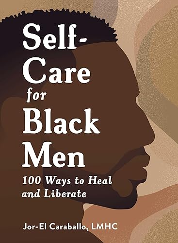 Book cover: "Self-Care for Black Men" with a profile illustration.