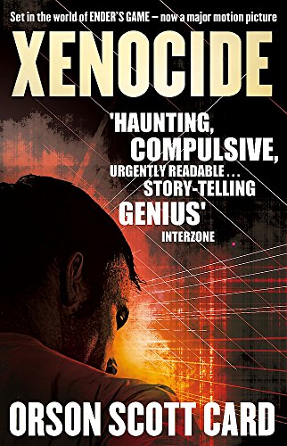 Book cover for Xenocide by Orson Scott Card featuring a silhouette against red gridlines.