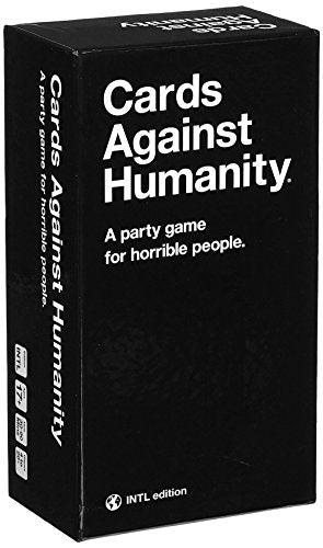 Black rectangular box for Cards Against Humanity International Edition with white text.