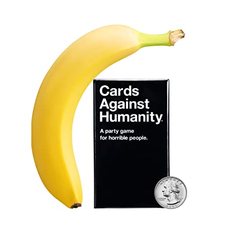 Tiny "Cards Against Humanity" box next to a banana and quarter.