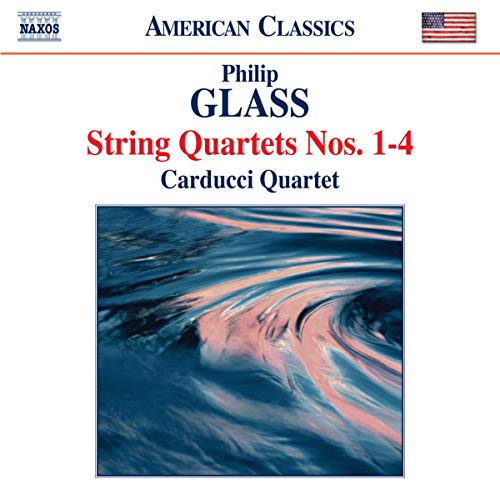 CD cover for Philip Glass String Quartets 1-4 by Carducci Quartet with water imagery.