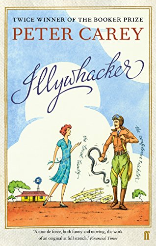 Book cover: “Illywhacker” by Peter Carey, featuring illustrated figures and clouds.