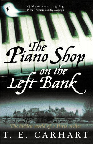 Book cover featuring piano keys, a view of Paris, and the title in black text.