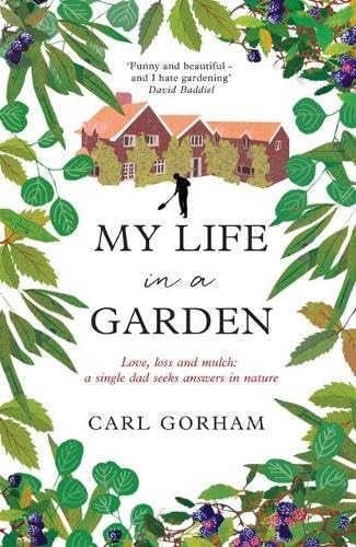 Book cover illustration featuring a house, a gardener, and a border of blackberry vines.