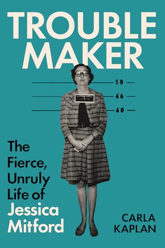 Book cover featuring a black-and-white mugshot of Jessica Mitford against a teal background.