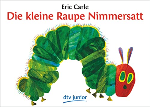 Cover of German edition of "The Very Hungry Caterpillar" book.